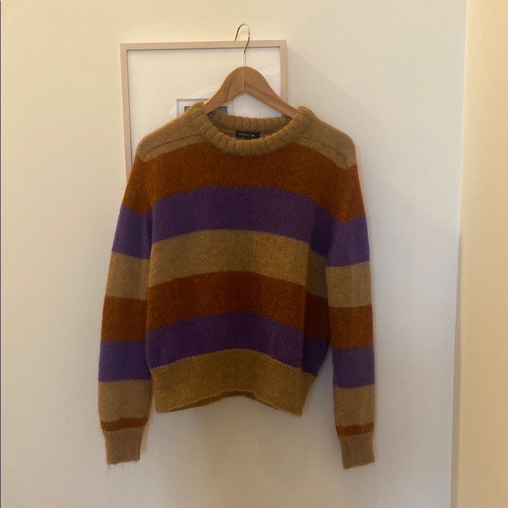 soeur Striped Crewneck Sweater in Purple, Rust & Tan